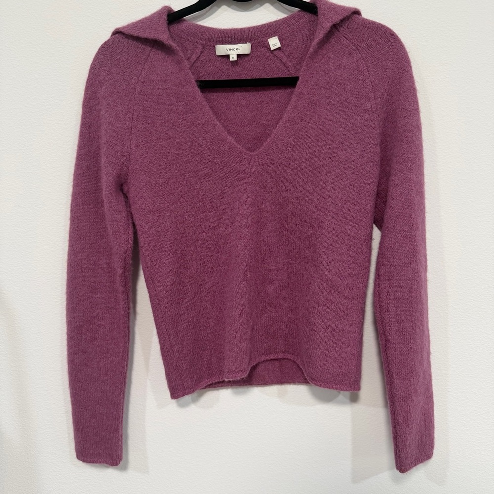 Vince Brushed Cashmere Blend Sweater Soft Purple Minimalist Luxury Knit Size XS - Picture 3 of 6